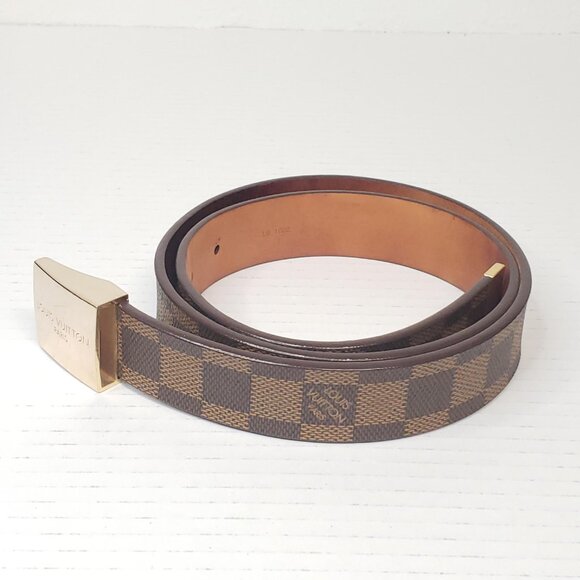 Authentic Louis Vuitton Brown Gold Checkered Damier Ebene Belt lux170-092225 - Picture 3 of 15